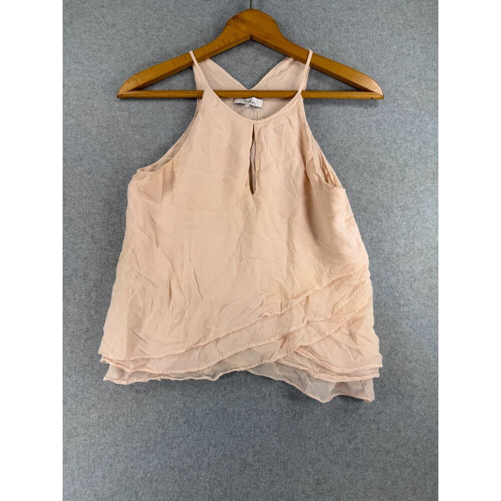 Parker 100% Silk Blush Pink Layered Ruffle Racerback Tank Top XS 3606